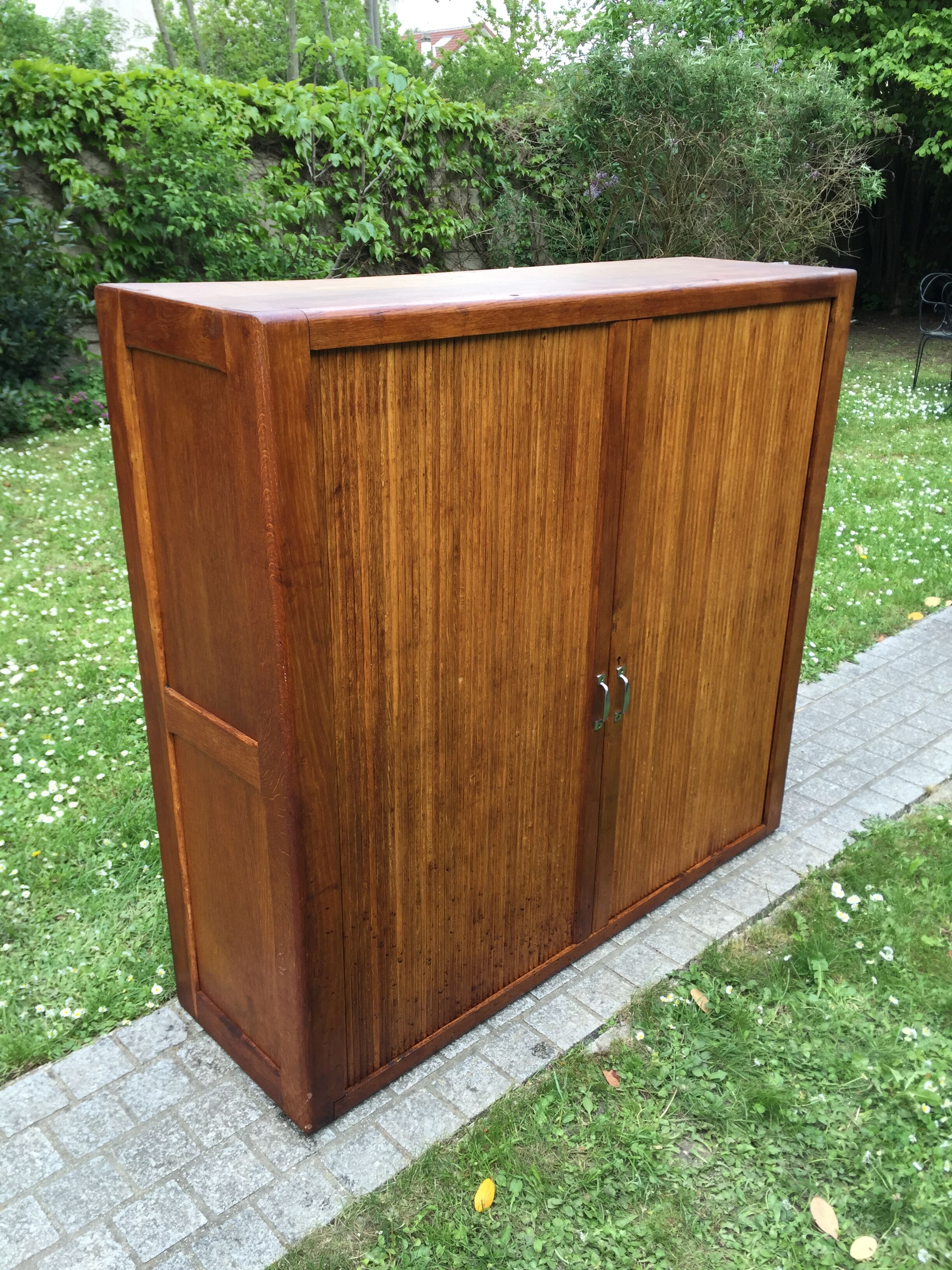Low cupboard / curtain 1950 vintage blond oak buffet