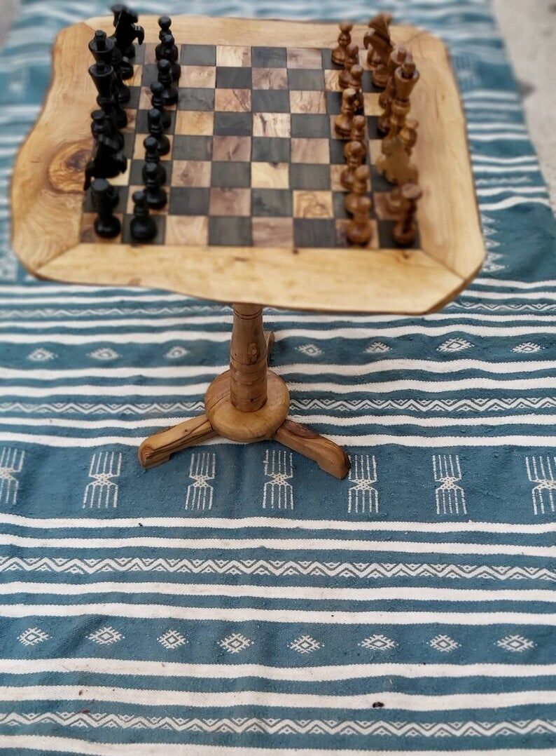 Rustic chess table in olive wood chess game 17.7 "with 32 pieces of craft chess