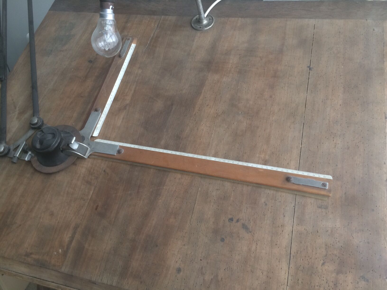 Wooden architect's table and metal movable arm 1950