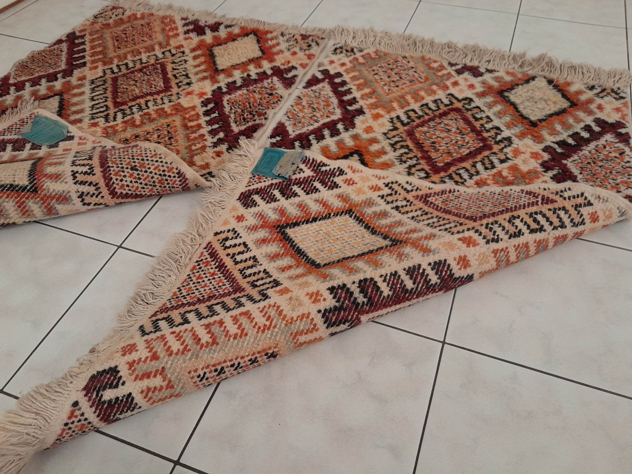 Berber rug pair of handmade bed descents 140x85cm
