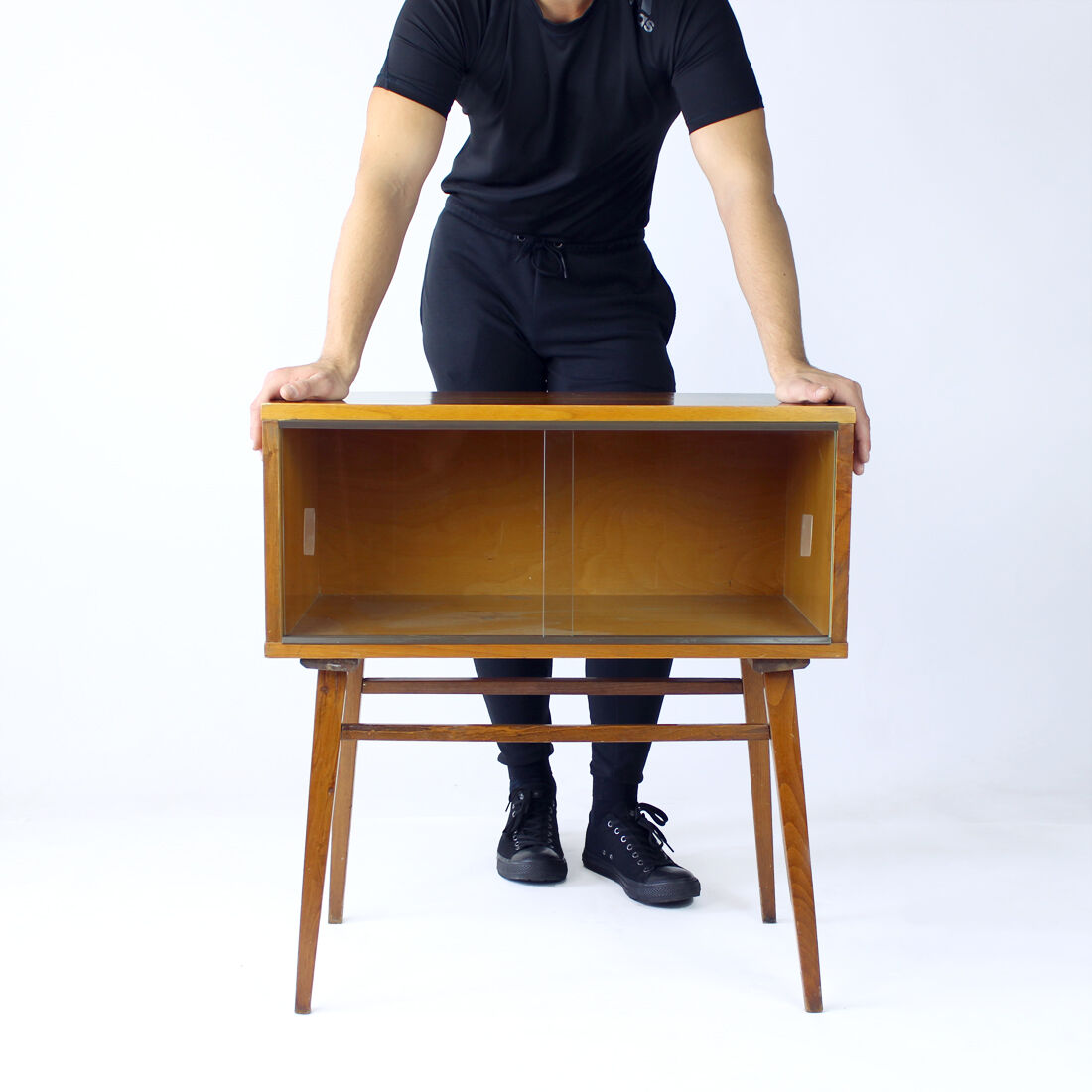 Midcentury showcase in walnut & glass, Drevovyroba Czechoslovakia 1969