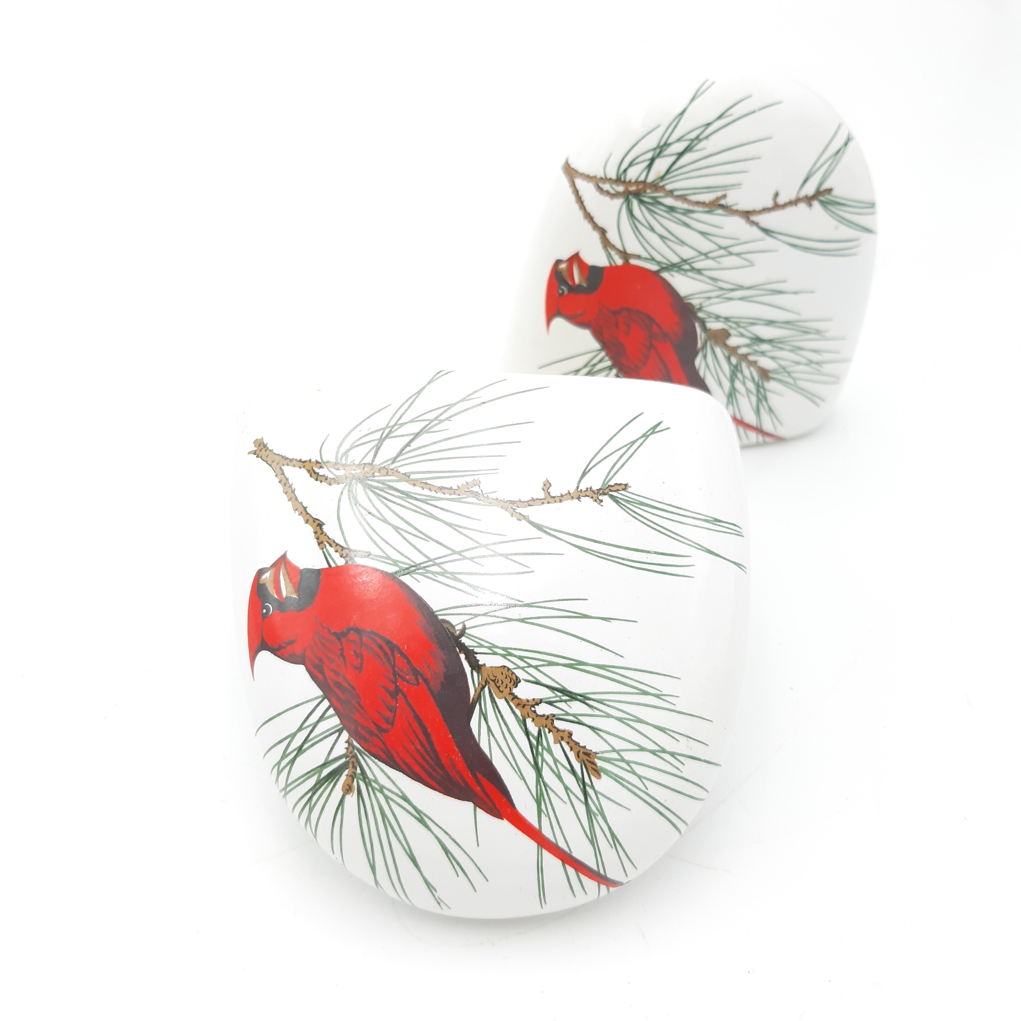 Poignées patères porcelaine oiseau rouge
