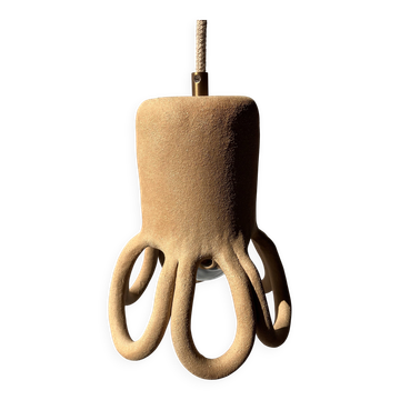 Suspension forme fleur en céramique artisanale, grès roux brut mid century