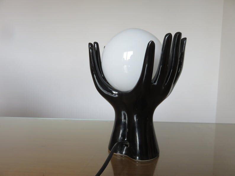 Black ceramic lamp in the shape of hands 70s