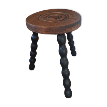 Tabouret tripode en bois marron et noir