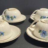 Series of four Orchies earthenware cups with chicory flower decoration