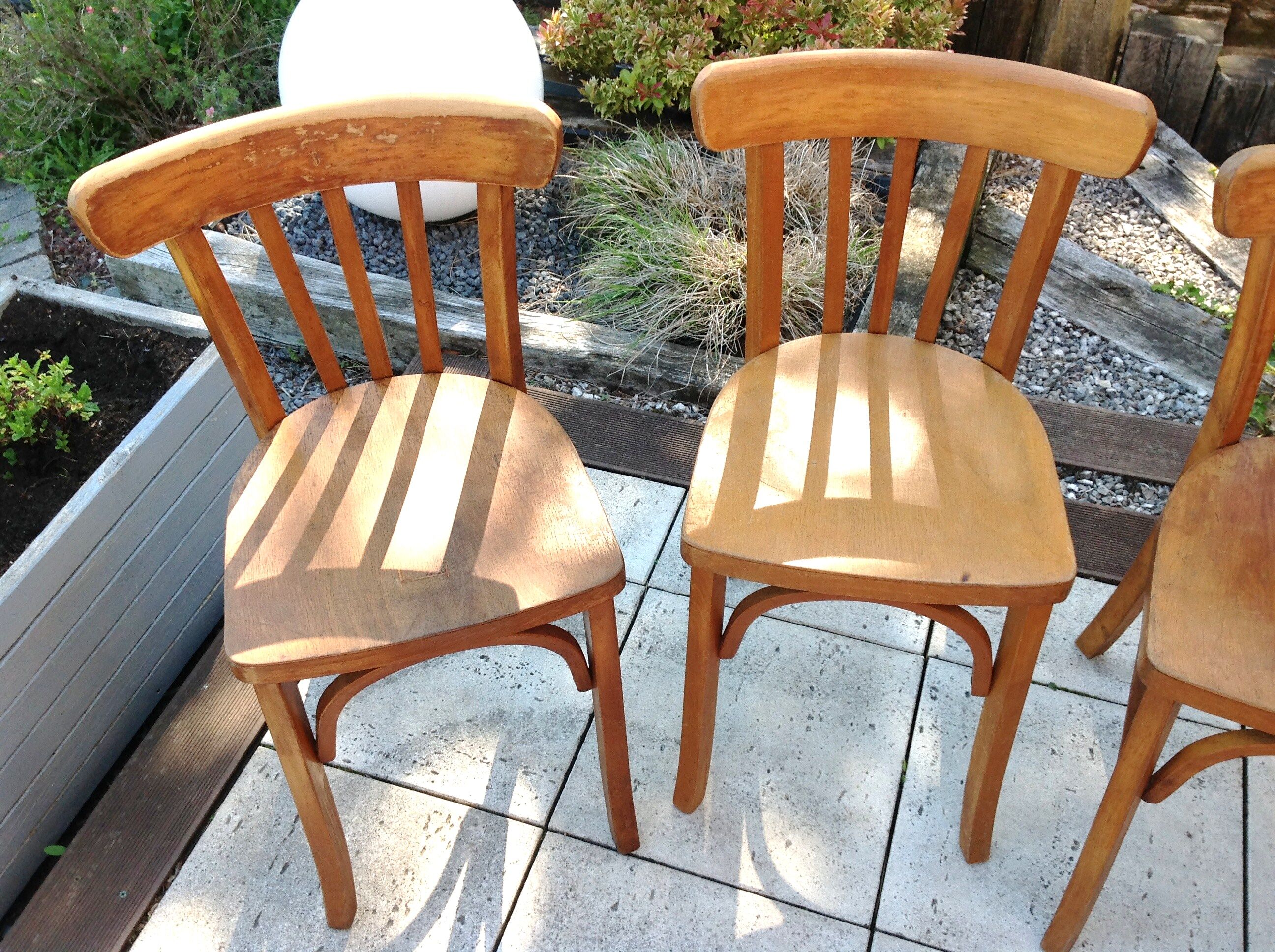 Suite of four foot bistro chairs with hoops / vintage 40s-50s
