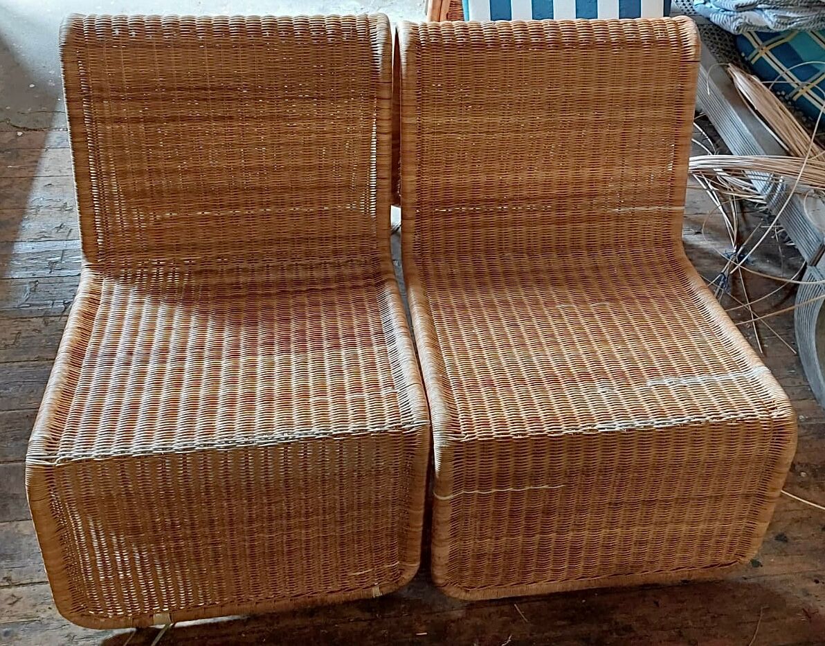 2x Wicker Lounge chair P40 by Tito Agnoli