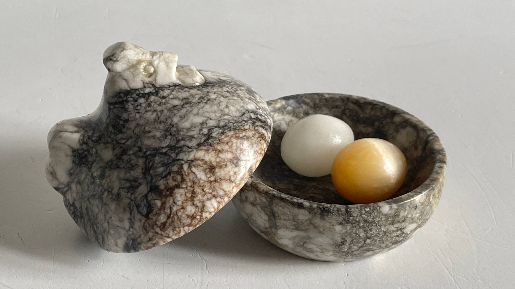 Vintage Marble Chicken with Eggs Sculpture