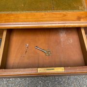 Louis XV style flat desk in solid cherry wood with pull-out extensions and leather top 19