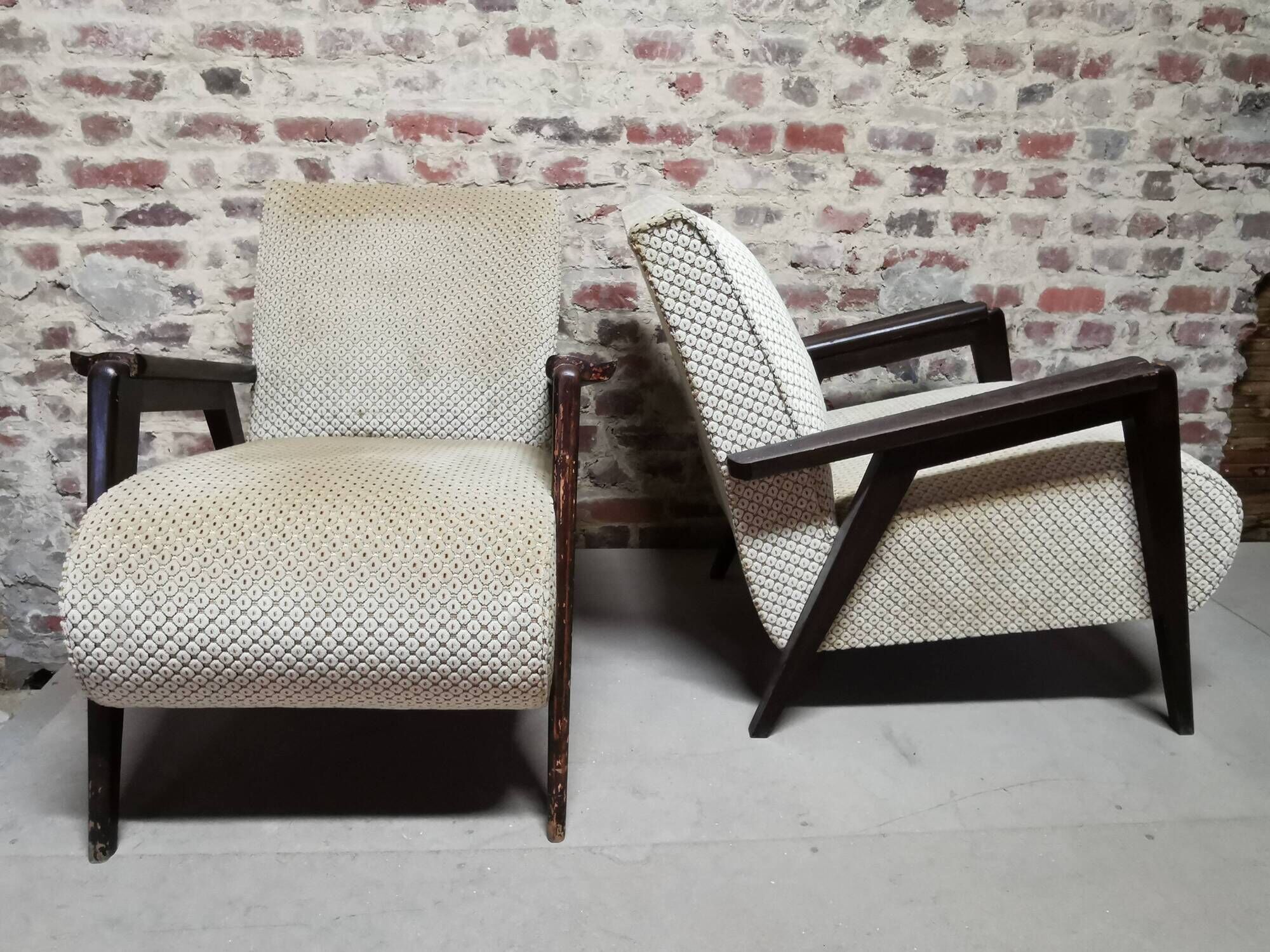 Paire de Fauteuils club / Chauffeuse vintage 50's , pieds compas