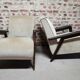Paire de Fauteuils club / Chauffeuse vintage 50's , pieds compas