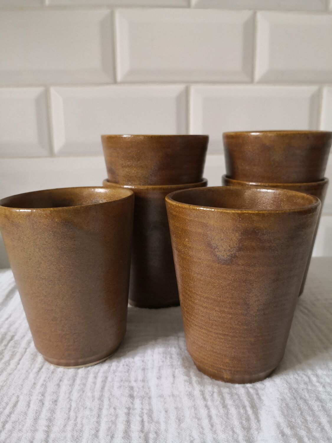 Set of 6 Digoin stoneware cups