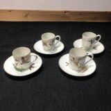 Porcelain de Paris Espresso Cup & Saucer Set: Bird Motif, Gilded, 1950s