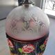Suspension ancienne globe verre gravé rose frange perles rocaille Art