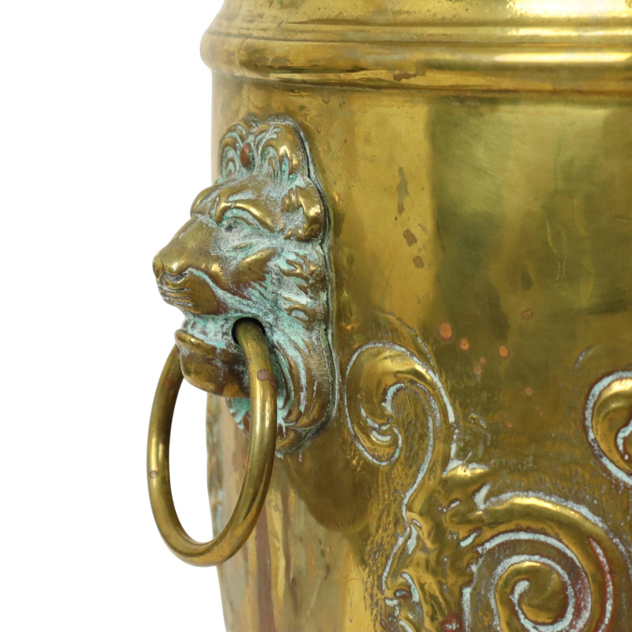 Large Brass Planter Jardinière Firewood Repoussé ca 1900