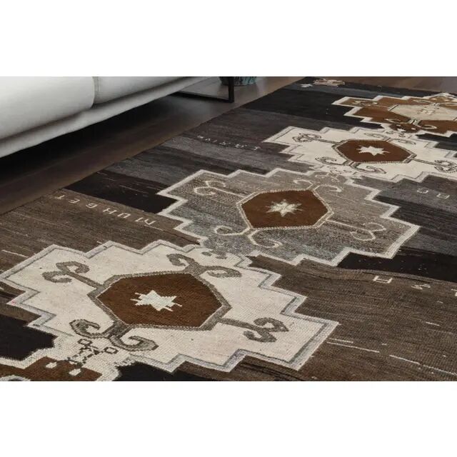 1970s Turkish Hand-Knotted Wool Cotton Brown Runner Rug 149x320