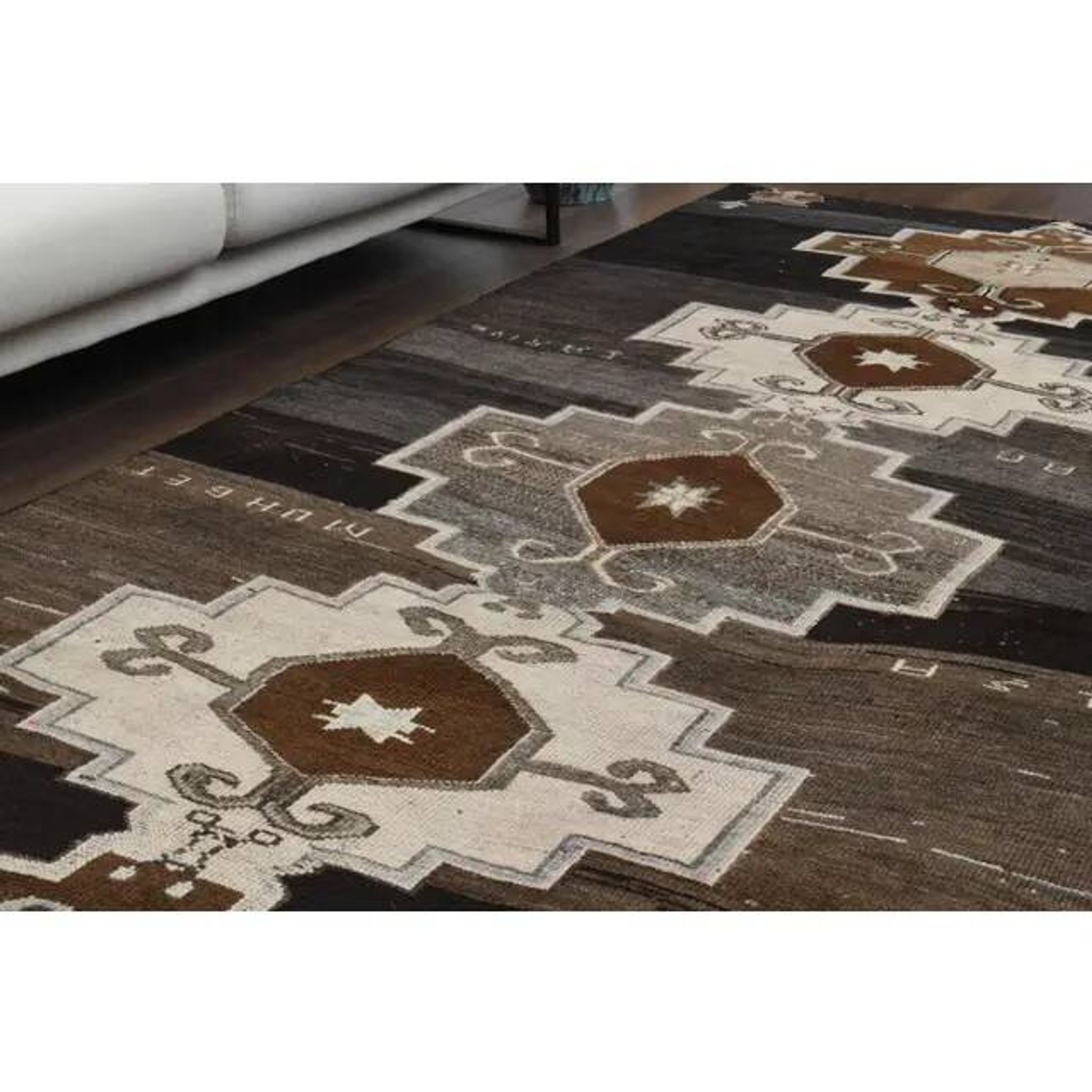 1970s Turkish Hand-Knotted Wool Cotton Brown Runner Rug 149x320