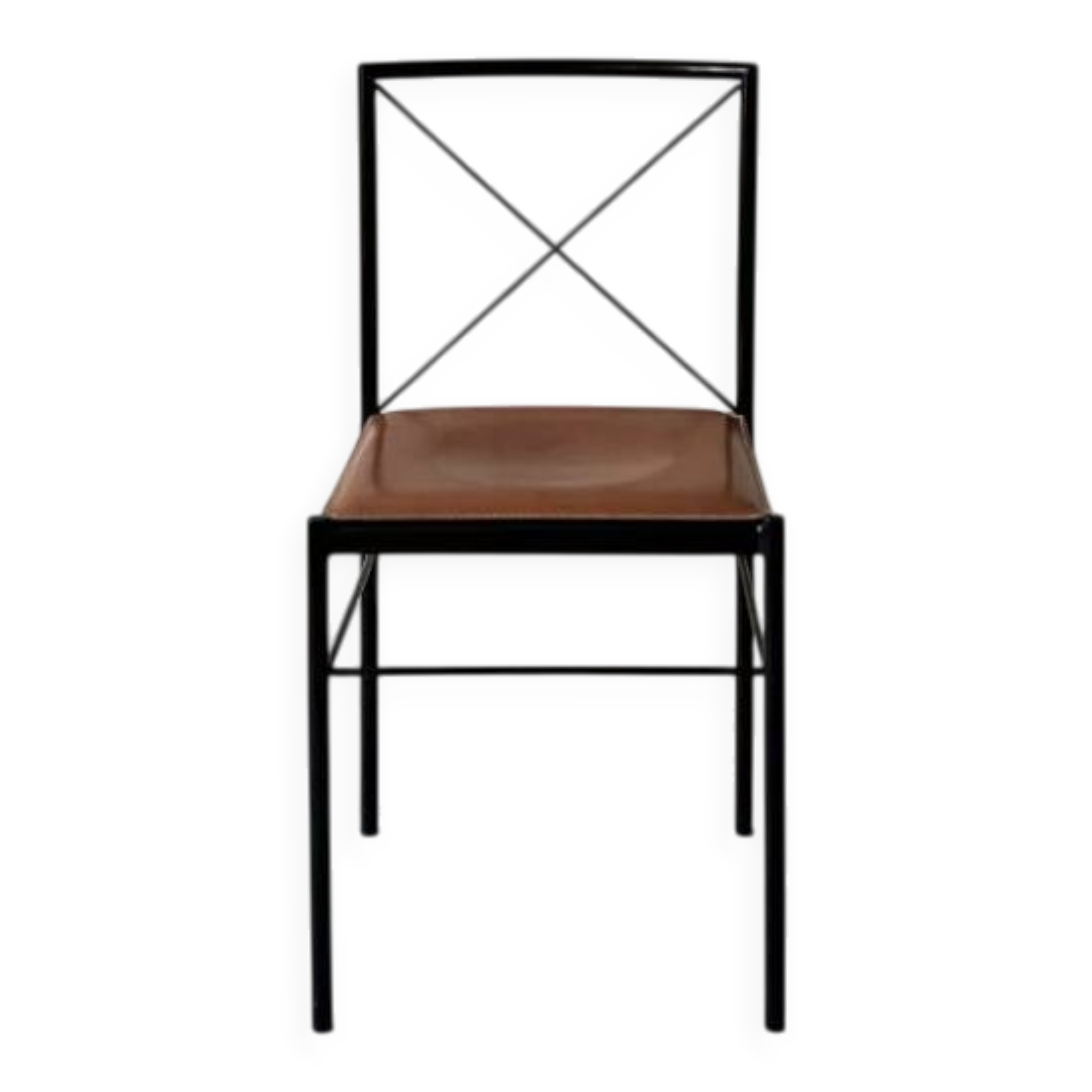Metal and cognac leather chair, Arrben Italy design 1970