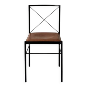Metal and cognac leather chair, Arrben Italy design 1970.