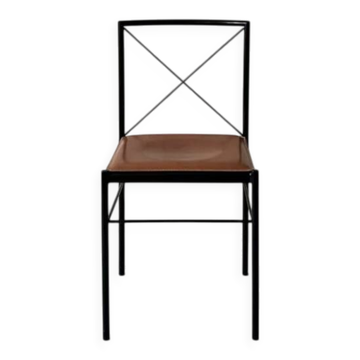 Metal and cognac leather chair, Arrben Italy design 1970