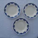 3 Plates faience old Badonviller motis art deco blue and gray