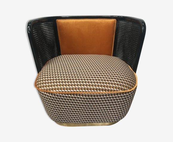 Fauteuil en bois cannage et velours