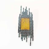 brutalist rough iron and glass wall sconce by Marcello Fantoni