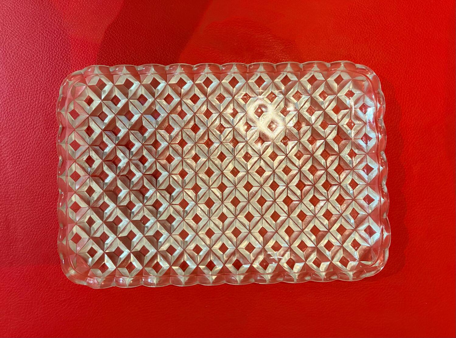 Pressed glass service plate with diamond points, 1950s