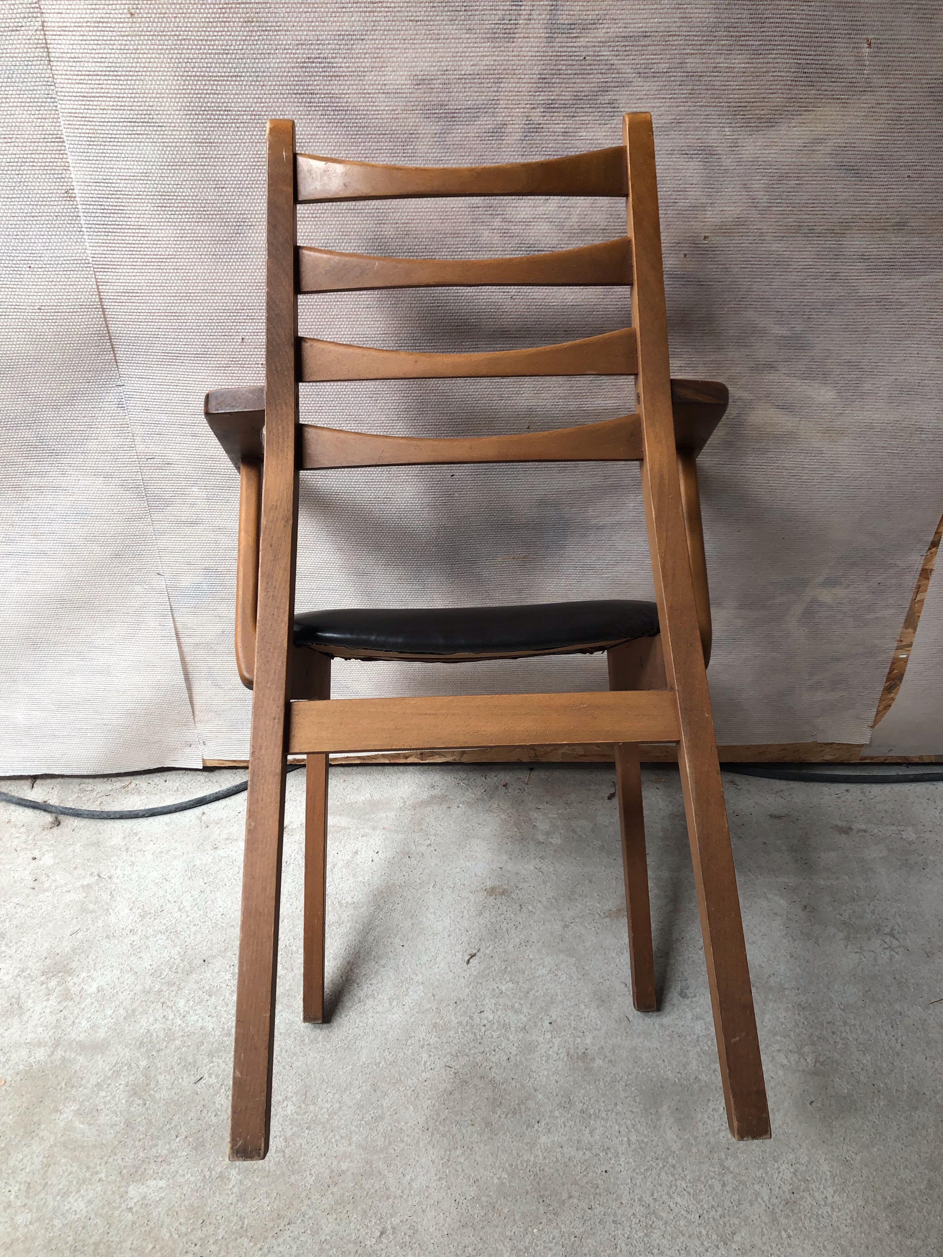 Armchair blond wood and Scandinavian leather 60s