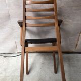 Armchair blond wood and Scandinavian leather 60s