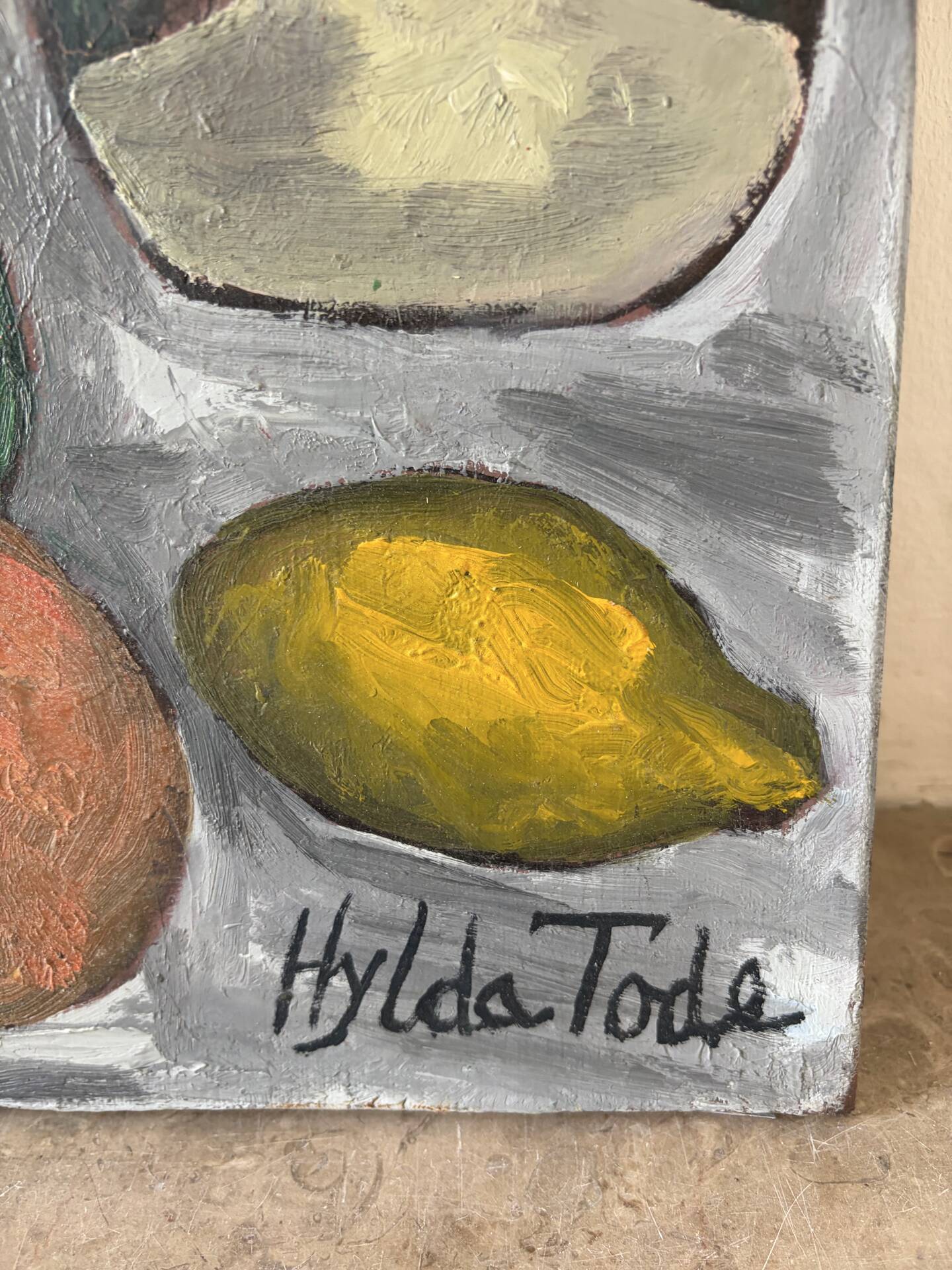 Still life, watermelon and clown, oil on canvas signed 1988