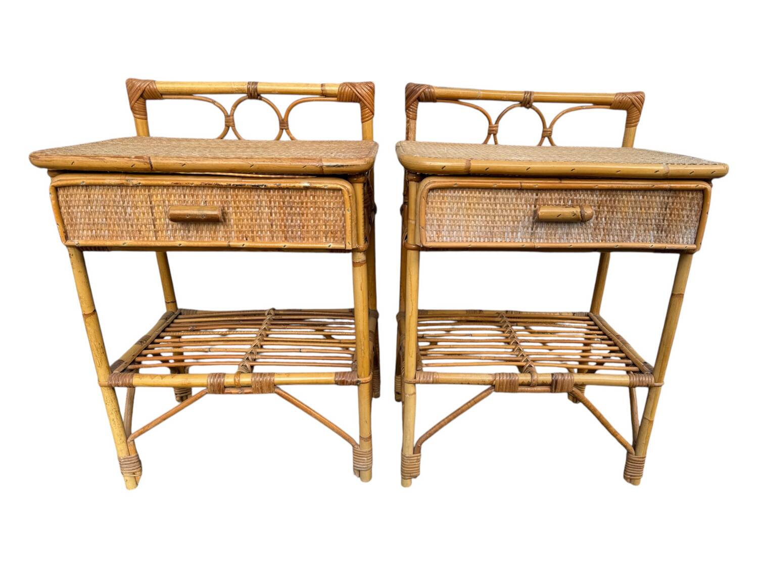 Paire de table de nuit en rotin Italie 70’s