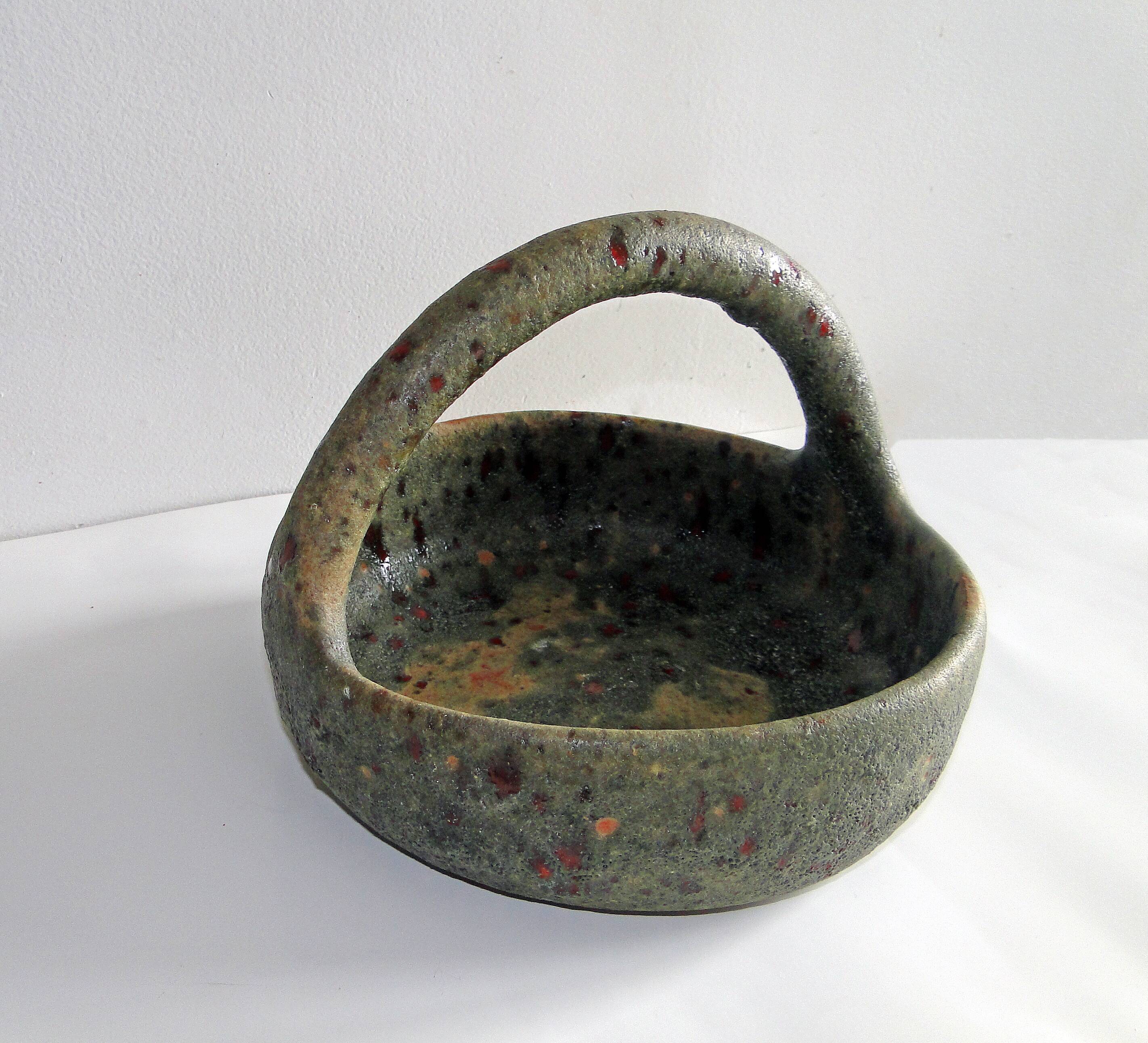 Old terracotta basket signed Campo Piano Orezza Corsican pottery Vintage 1960