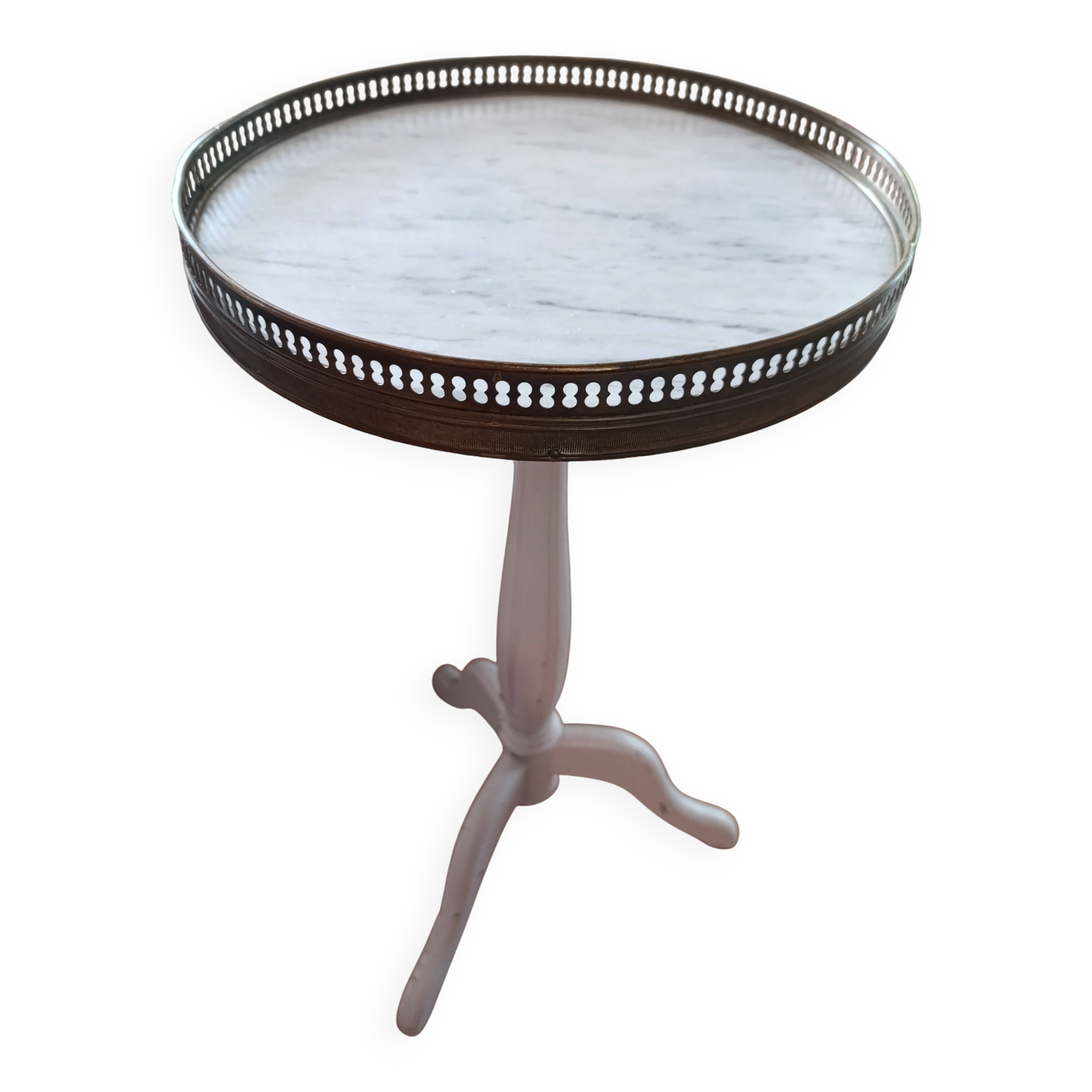 Vintage white marble and brass gueridon in Louis XVI style.
