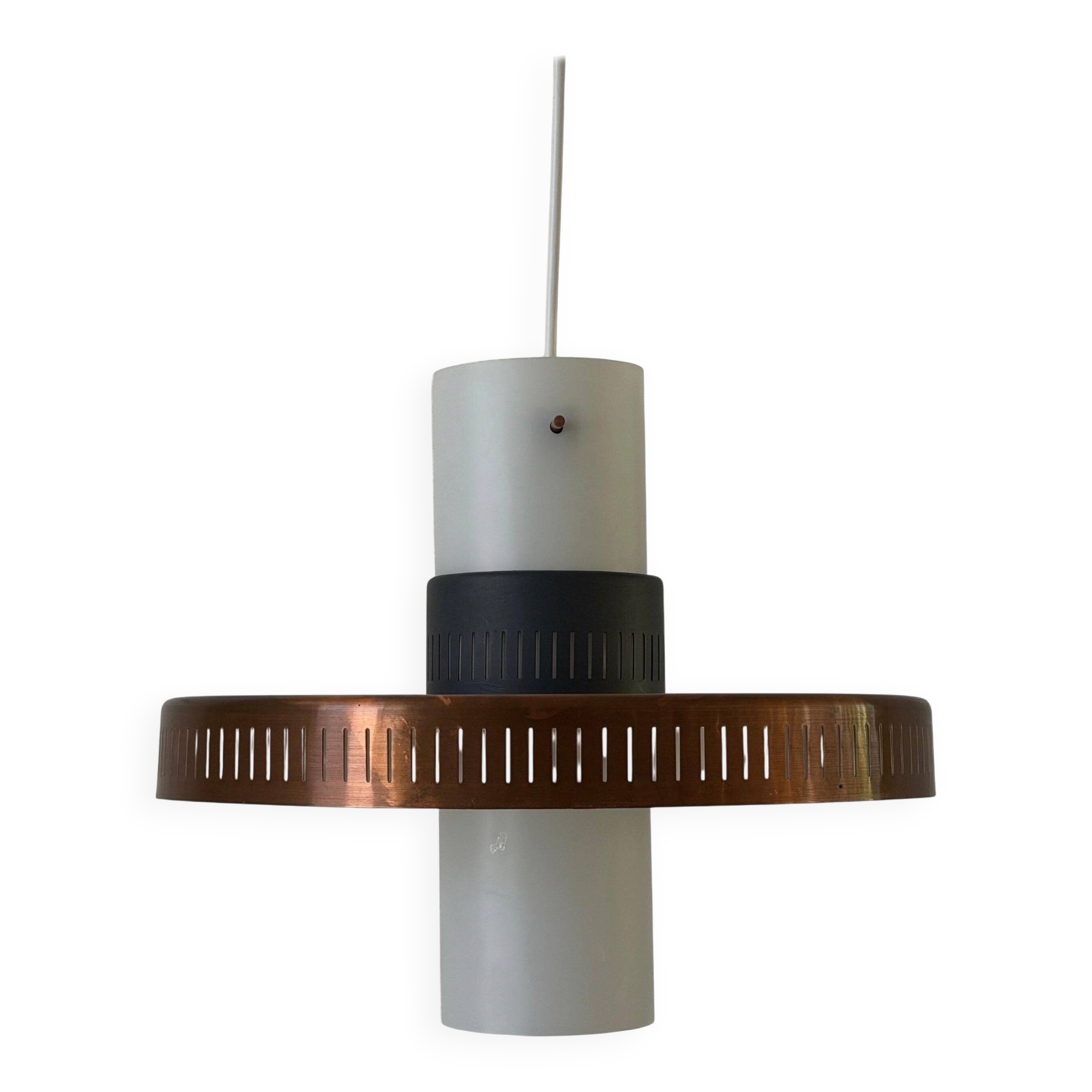 Glass ceiling light with a copper-coloured metal frame, 1960s, Germany.