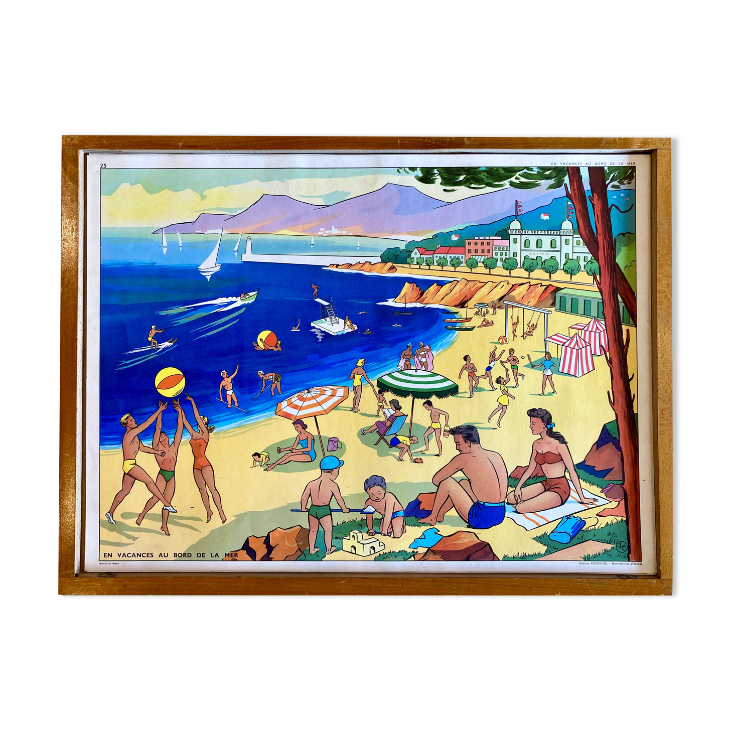 Educational poster elocution Rossignol vintage 60s - holidays by the sea and bohemians