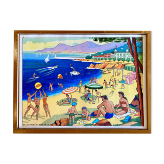 Educational poster elocution Rossignol vintage 60s - holidays by the sea and bohemians