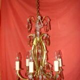 Six-armed crystal cage light fixture from the early 20th century