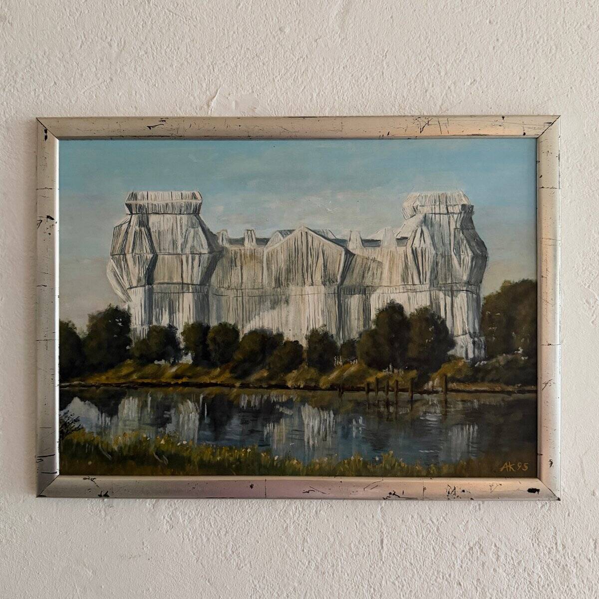 The Wrapped Reichstag in Berlin, 1995 Oil on Canvas, Framed