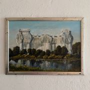 Huile sur toile encadrée Le Reichstag enveloppé à Berlin, 1995