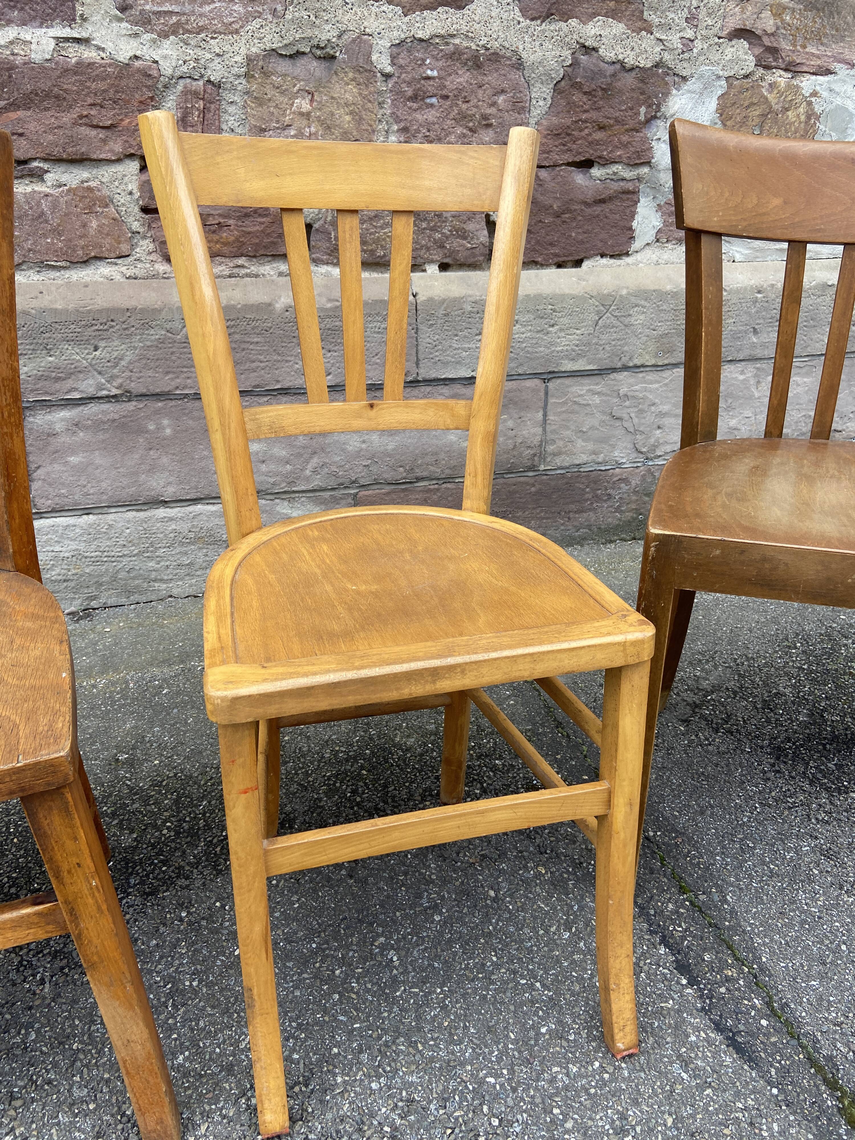 Lot 4 Bistro chairs mismatched wood curved Brasserie