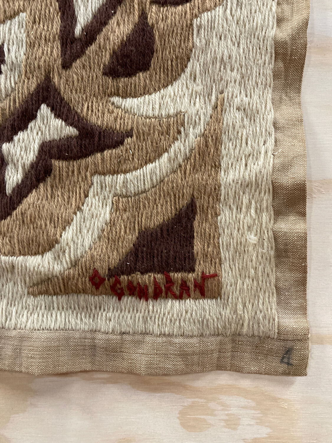 1970 modernist wall tapestry in wool signed