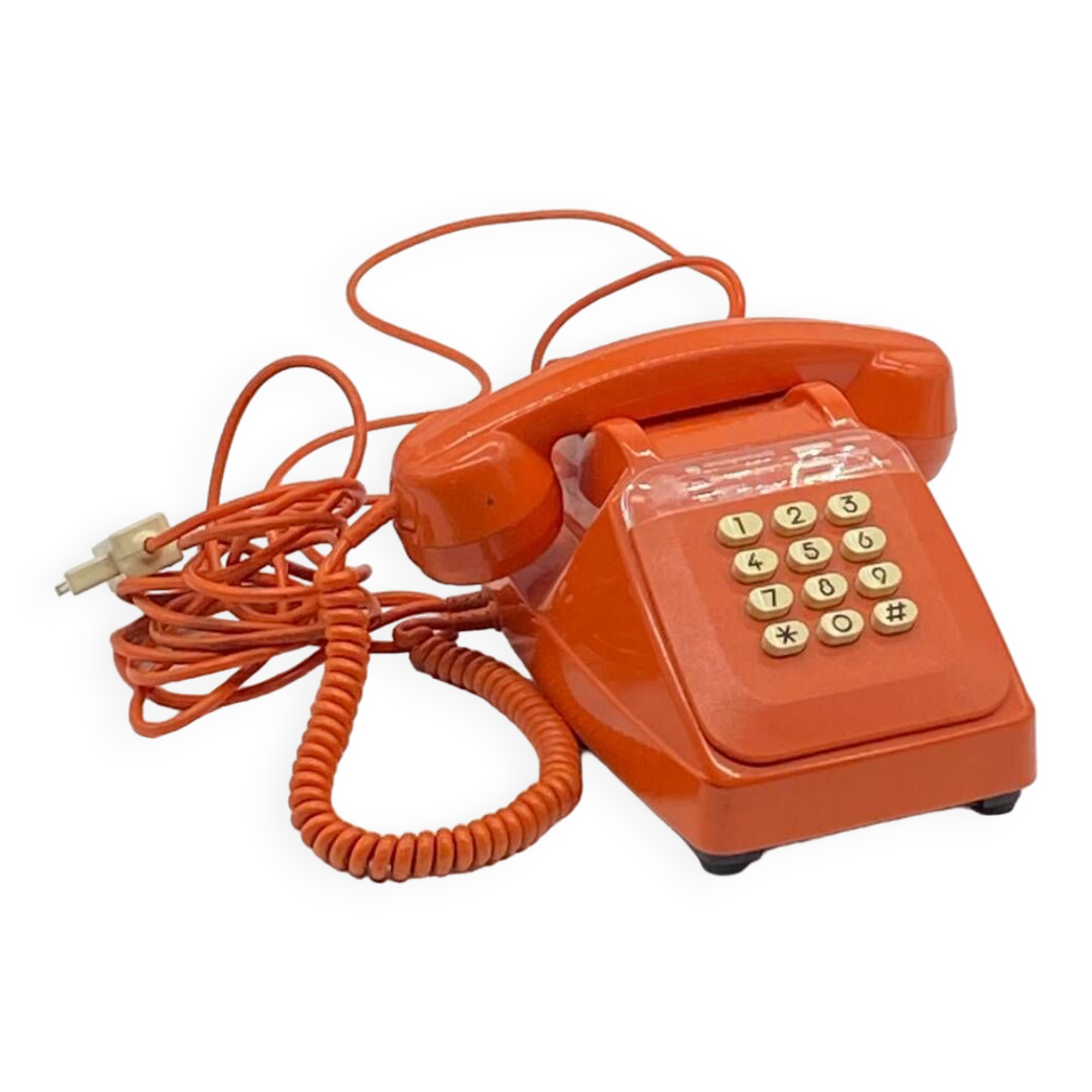 Vintage button telephone, Socotel S63, orange 🧡, 1984,