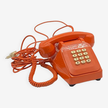 Vintage button telephone, Socotel S63, orange 🧡, 1984,