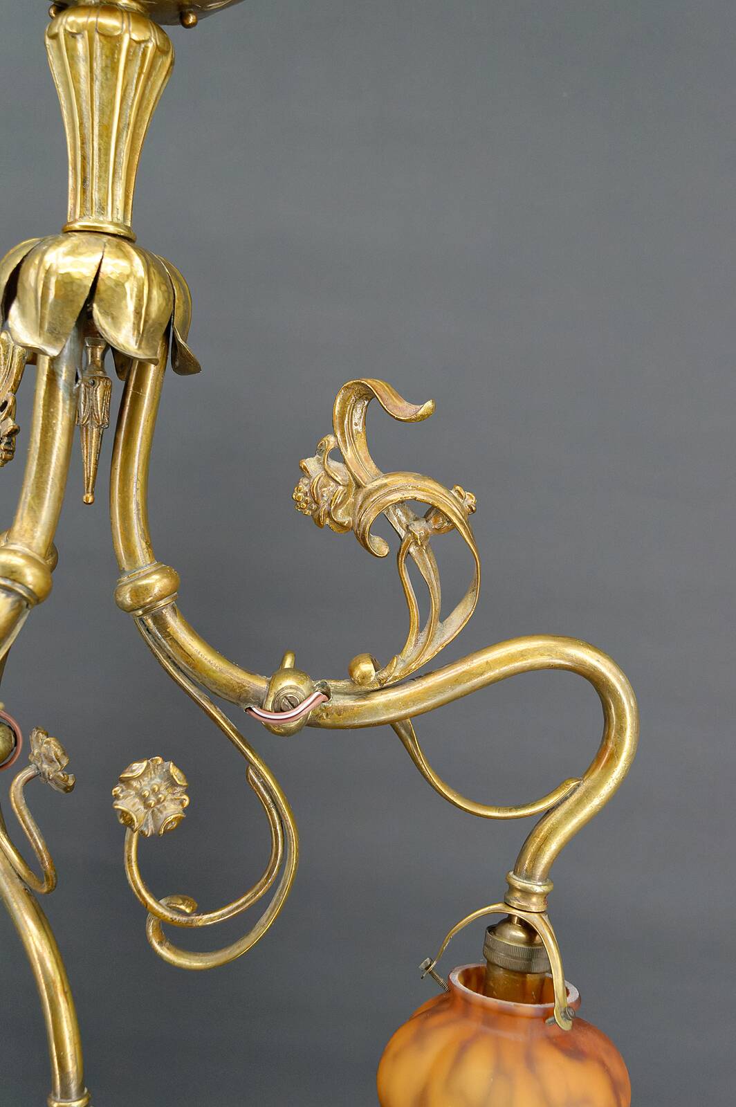 Art nouveau chandelier in gilt bronze, france, circa 1890