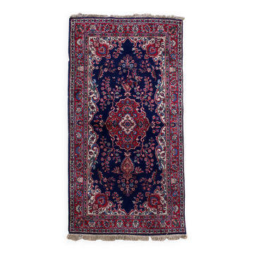 Tapis Kerman Antique – Laine Bleue Vive & Rouge – 117 x 218 cm