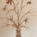 Signed still life monochrome sepia painting "dried flowers"