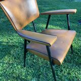 Rare light brown leatherette armchair, by "Colette Gueden", designer from the 50s