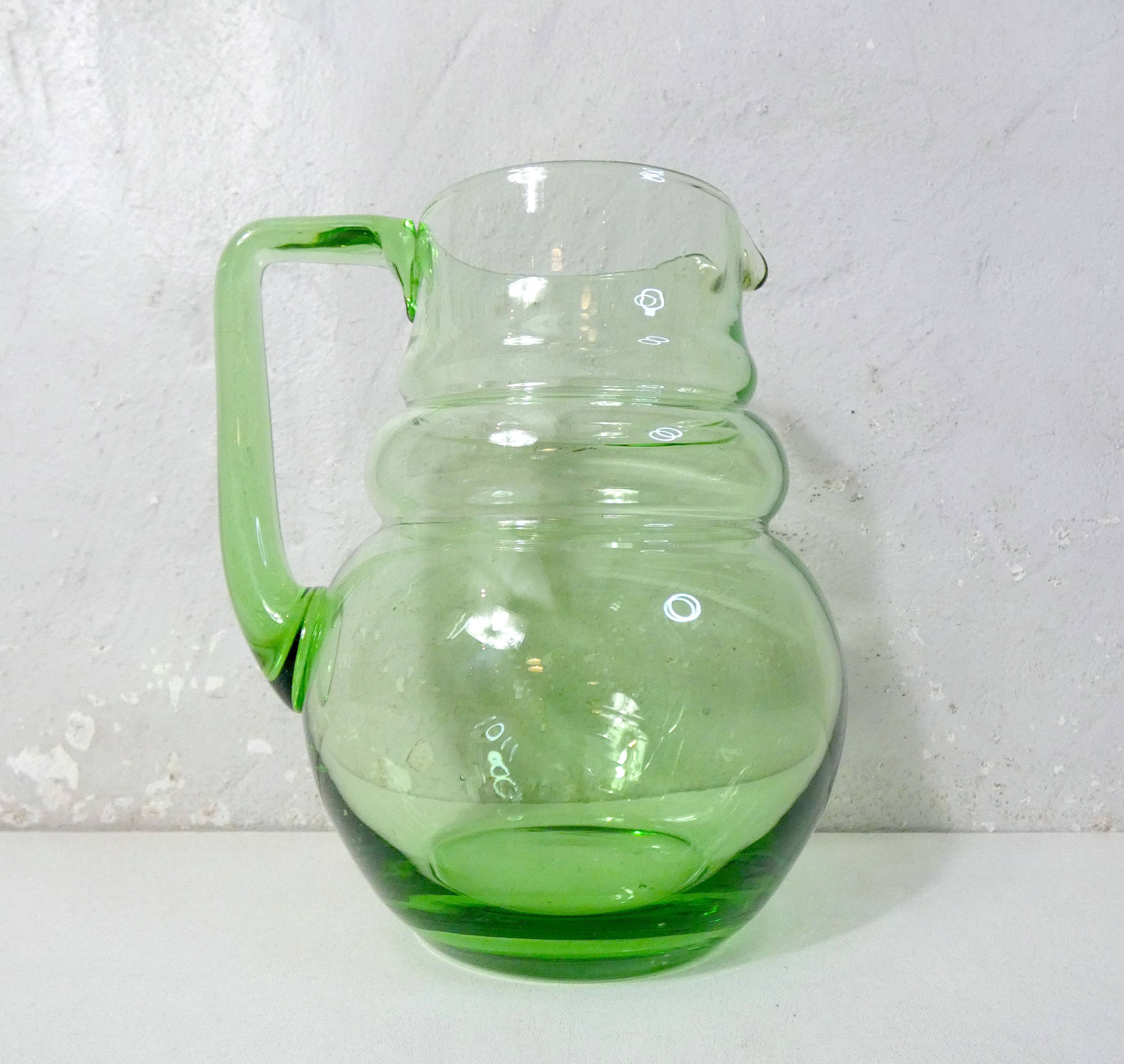 old service 10 water glasses and carafe in blown glass